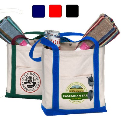 18 Oz. Boat Cotton Canvas Tote Bag w/Contrasting Handles & Snap Closure (17" X 13")