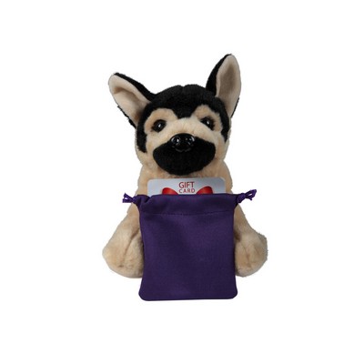 soft plush German Shepard with gift card sack