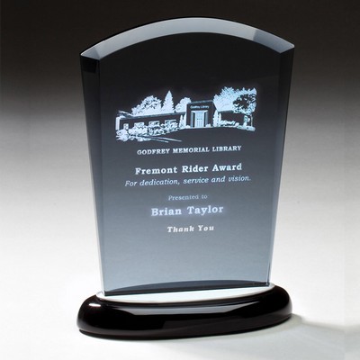 8" Smoked Glass Award on Black Base w/Aluminum Accents