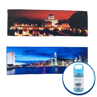 Cooling Towel - Full Color Imprint - Plastic Bottle