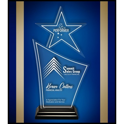 9" Star Finn Clear Acrylic Award with a Black Wood Base