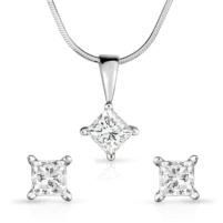 Jilco Inc. 0.50 TWT White Gold Princess Cut Diamond Earring & Necklace Set