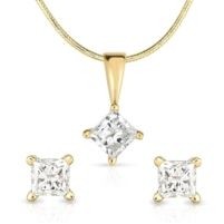 Jilco Inc. 0.75 TWT Yellow Gold Princess Cut Diamond Earring & Necklace Set