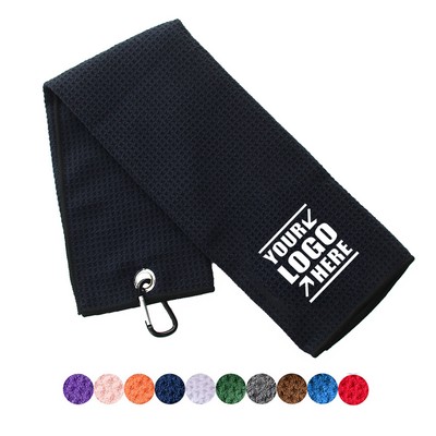 Micro fiber Waffle Trifold Golf Towel With Carabiner