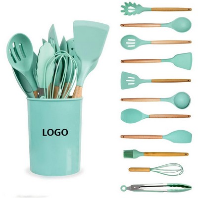 Silicone Cooking Utensil Set With Wood Handle