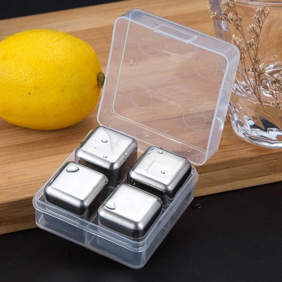 4 PCS Stainless Steel Wine Cube Set Without Clip