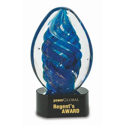 6" Blue Oval Swirl Art Glass Award