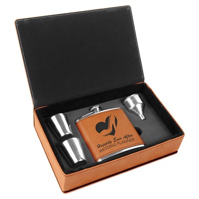 Laserable Rawhide Leatherette 6 Oz. Flask Gift Set