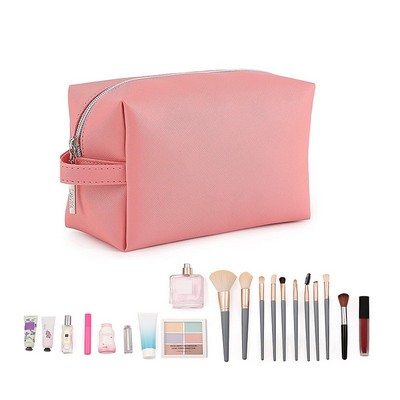 Pu Leather Makeup Bag With Handle