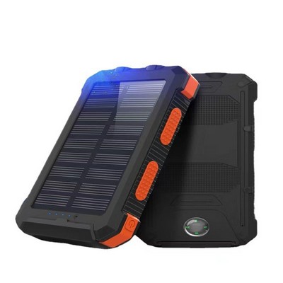 10000mAh Solar Dual Port Water Resistant Power Bank W/ 2 LED Lights