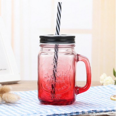 17oz.Colourful Glass Mason Jar,Lid and Straw