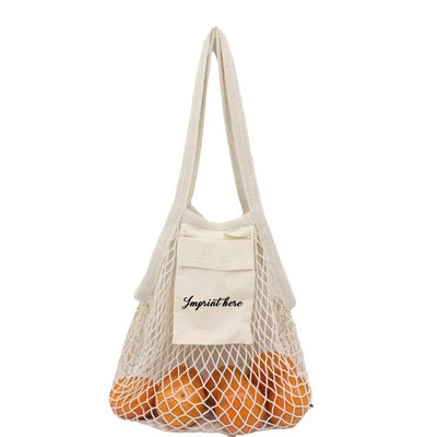 Cotton Market Mesh Tote Bag w/Interior Pocket