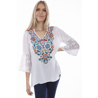 Honey Creek Embroidered Blouse w/Crochet Sleeves