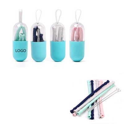 Reusable Foldable Silicone Straws with Case