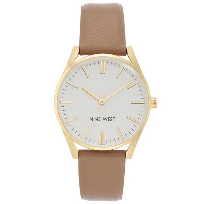 Nine West® Women's Matte White w/Brown Strap Watch