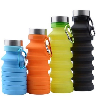 18Oz Collapsible Sports Silicone Bottle with Carabiner