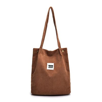 Corduroy Tote Bag W/Magnet Button