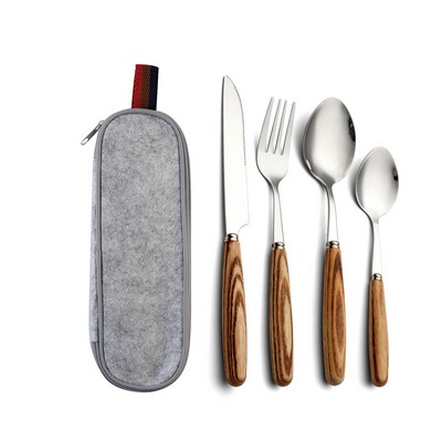 Tableware 4 pcs Set with Round Wooden Handle