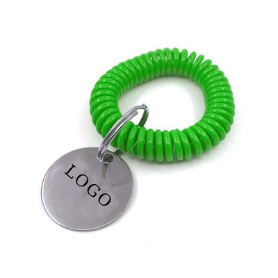 Stainless Steel Bracelet Wrist Coil w/Tag Keyring