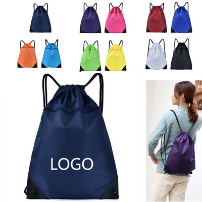 Oxford Sports Drawstring Backpack With Front Zipper Pouch