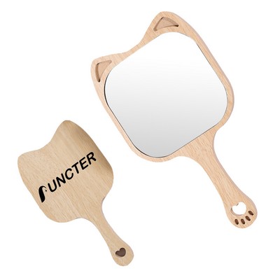 Raccoon Shape Wood Handheld Mirror Makeup Mirror - Size M