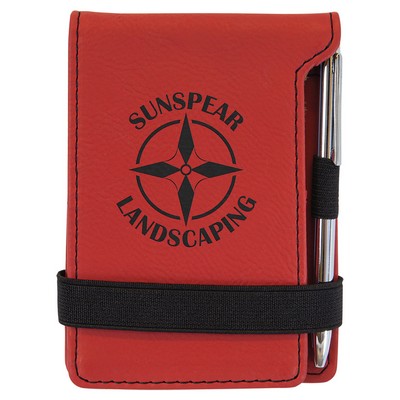 3 1/4" x 4 3/4" Red Laserable Leatherette Mini Notepad with Pen