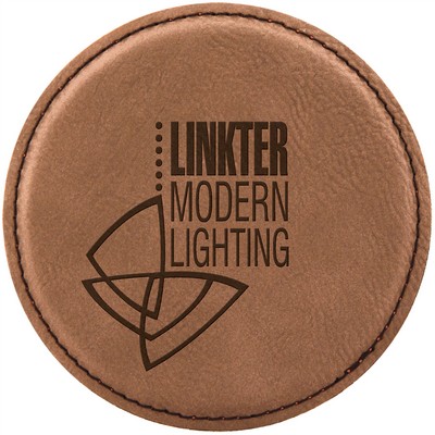 4" Round Dark Brown Laserable Leatherette Coaster