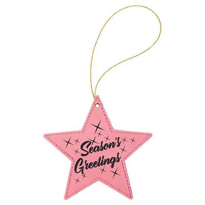 Pink Laserable Leatherette Star Ornament with Gold String