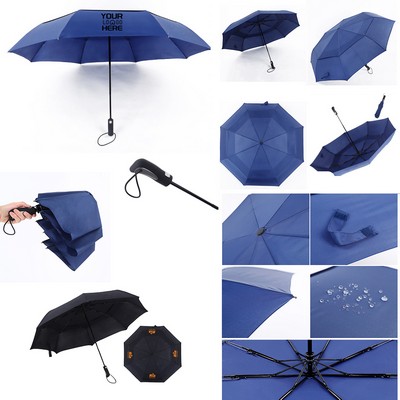 Printed 23" Arc Telescopic Folding Wood Handle Umbrella