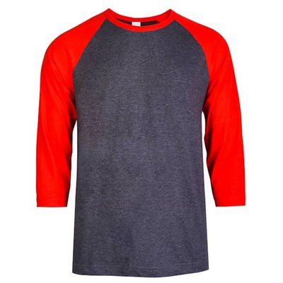 Men's 3/4 Sleeve Baseball T-Shirt - Large, Red/Charcoal (Case of 20)