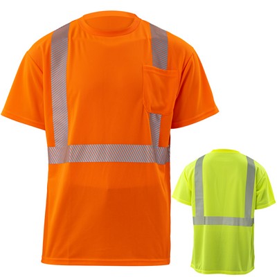 Hi Viz 3.8 oz. Polyester Class 2 Segmented Tape Safety T-Shirt with Pocket