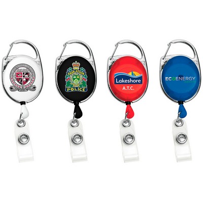 30" Carabiner Style Retractable Badge Reel w/ 4 Color Process with Metal Slip Clip