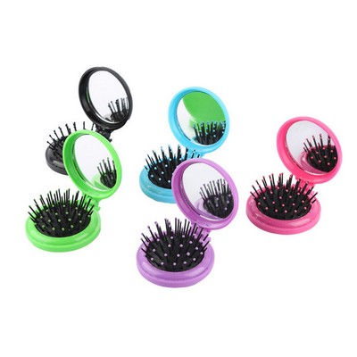 Round Folding Hair Brush with Mirror