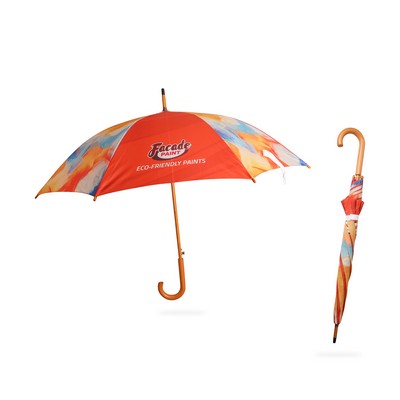 RPET Wooden Umbrella with Curved Handle