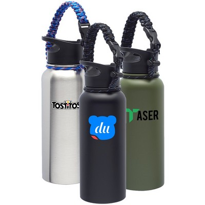 Strapped Stainless Steel Water Bottle - Double Wall, 34 Oz.