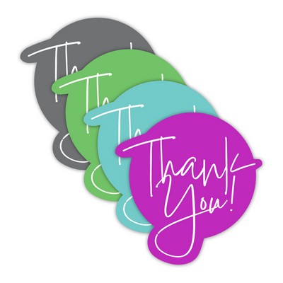 Stock Sticker preprinted with "Thank You!" with 4 alternating colors (1 1/2" freeform)