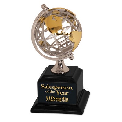 8.75" Metal Globe Award on Black Piano Finish Base