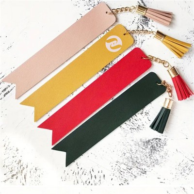 PU Leather Bookmark Classic Stitched Bookmark Page Markers Reading Gifts W/ Tassels