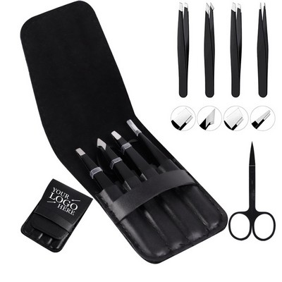 Tweezers Set With Curved Eyebrow Scissors