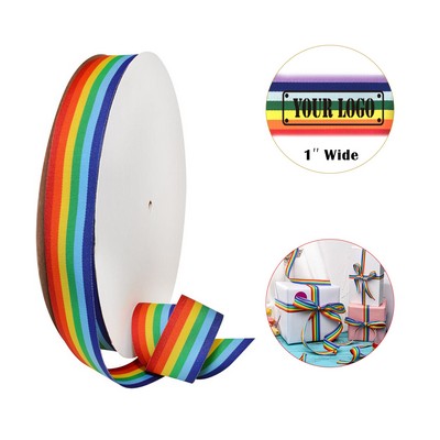 1'' Wide Rainbow Grosgrain Ribbon Roll