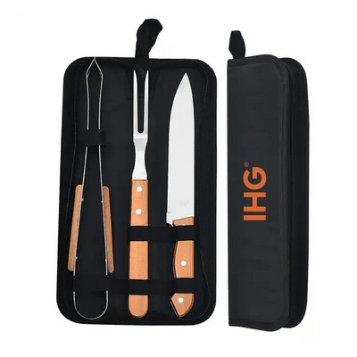 3-Piece BBQ Grill Tool Set with Wood Handle - OCEAN