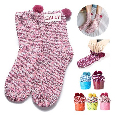 Cupcakes Bed Fuzzy Socks For Women