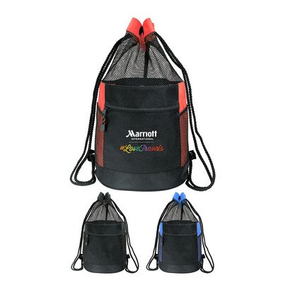 600D Polyester Drawstring Zippered Mesh Sports Pack