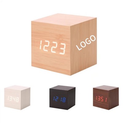 Wooden Alarm Clock Mini LED Time Date Temperature