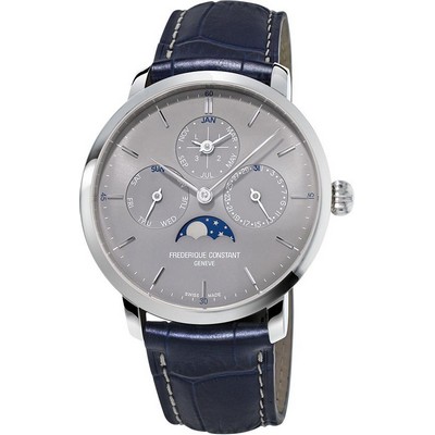 Frederique Constant® Men's Slimline Perpetual Calendar Alligator Strap Watch w/Gray Dial