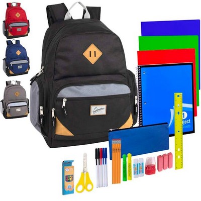 19 Backpacks - with 30 Piece School Supply Kits (Case of 12)