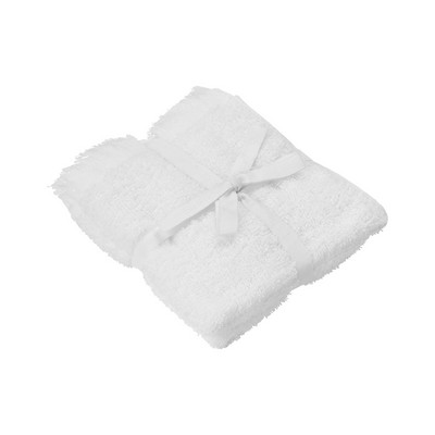 blomus Frino 2 Fringed Organic Cotton Terry White Guest Hand Towel Set