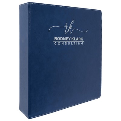 11" x 11 ½" Blue/Silver Leatherette 3-Ring Binder w/ 2" Slant D-Rings