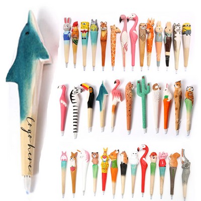 Cute Cartoon Wooden Carving Neutral Pen