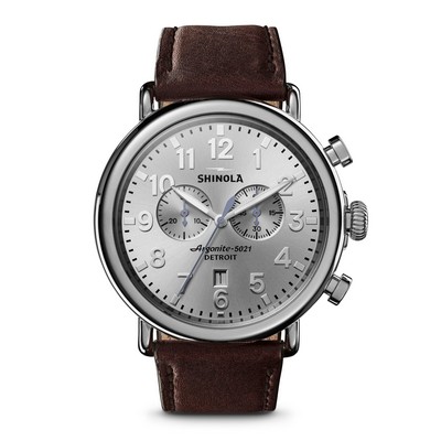 Shinola Mens' Runwell Chrono Silver Dial Brown Grizzly Leather Strap Watch